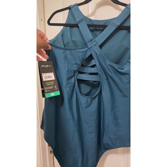 Eddie Bauer Womens Multi-Strap One Piece Swimsuit XL Teal With UV Protection - Picture 4 of 7